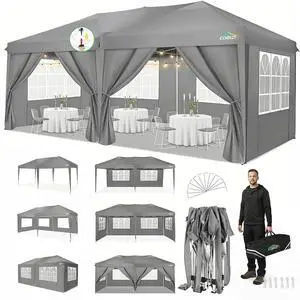 10x20 Pop Up Canopy with 6 Sidewalls, One Push Easy Setup, Gray 10x20 Pop Up Canopy with 6 Sidewalls, One Push Easy Setup, Gray