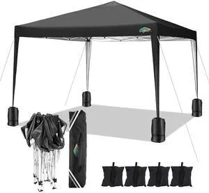 10x10 Pop Up Canopy Tent with 4 Sandbags, Easy Set Up Gazebo, Instant Outdoor Sun Shade &Waterproof Canopy with 8 Stakes,4 Ropes&Carry Bag, Tents for Parties, Beach, Backyard,Camping(Black 10x10 Pop Up Canopy Tent with 4 Sandbags, Easy Set Up Gazebo, Instant Outdoor Sun Shade &Waterproof Canopy with 8 Stakes,4 Ropes&Carry Bag, Tents for Parties, Beach, Backyard,Camping(Black