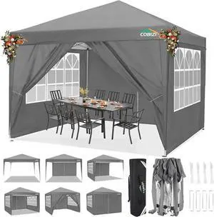 10x10 Pop Up Canopy with 4 Sidewalls, One Push Easy Setup, Gray 10x10 Pop Up Canopy with 4 Sidewalls, One Push Easy Setup, Gray