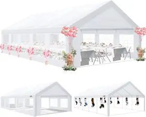 16x32 Party Tent Heavy Duty, Tents for Parties with 6 Removable Sidewalls & 4 Built-in Sandbag, Event Wedding Tent, UV 50+, Waterproof, Windproof White 16x32 Party Tent Heavy Duty, Tents for Parties with 6 Removable Sidewalls & 4 Built-in Sandbag, Event Wedding Tent, UV 50+, Waterproof, Windproof White