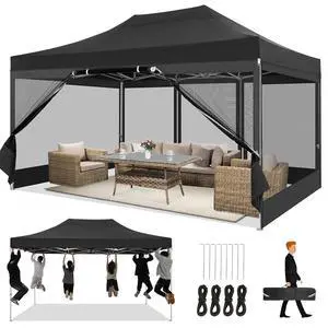 10x15 Heavy Duty Pop Up Canopy with 4 Sidewalls, Commercial Gazebo Party Tent with Mosquito Netting Wall Easy Set Up Outdoor Instant Screen Tent for Backyard, Patio, Garden, Black 10x15 Heavy Duty Pop Up Canopy with 4 Sidewalls, Commercial Gazebo Party Tent with Mosquito Netting Wall Easy Set Up Outdoor Instant Screen Tent for Backyard, Patio, Garden, Black