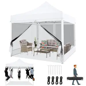 10x10 Heavy Duty Pop Up Canopy with 4 Mosquito Netting Wall, Easy Set Up Commercial Gazebo Party Tent, Outdoor Instant Screen Canopy for Backyard, Patio, Garden, White 10x10 Heavy Duty Pop Up Canopy with 4 Mosquito Netting Wall, Easy Set Up Commercial Gazebo Party Tent, Outdoor Instant Screen Canopy for Backyard, Patio, Garden, White