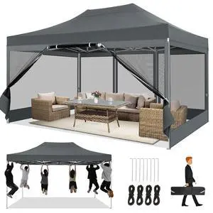 10x15 Heavy Duty Pop Up Canopy Tent with 4 Sidewalls, Outdoor Commercial Canopy with Mosquito Netting Wall Easy Set Up Instant Screen Tent for Backyard, Patio, Garden, Gray 10x15 Heavy Duty Pop Up Canopy Tent with 4 Sidewalls, Outdoor Commercial Canopy with Mosquito Netting Wall Easy Set Up Instant Screen Tent for Backyard, Patio, Garden, Gray