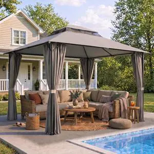 Gazebo 10x10 Heavy Duty Gazebos with Improved Curtains Outdoor Double Roof Patio with Metal Steel Frame Outdoor Canopy for Patio, Deck, Backyard (Gray) Gazebo 10x10 Heavy Duty Gazebos with Improved Curtains Outdoor Double Roof Patio with Metal Steel Frame Outdoor Canopy for Patio, Deck, Backyard (Gray)