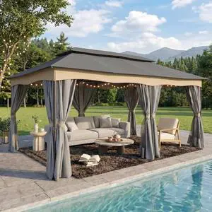12x20 Gazebo with Curtains Double Roof Gazebo Heavy Duty Gazebos with Metal Steel Frame for Patio, Deck, BackyardGray 12x20 Gazebo with Curtains Double Roof Gazebo Heavy Duty Gazebos with Metal Steel Frame for Patio, Deck, BackyardGray