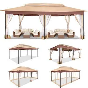 12x20 Large Outdoor Patio Gazebo, Double Roof Soft Top Canopy with Mosquito Netting, Heavy Duty Steel Frame Shade Shelter for Backyard, Garden, Deck, Poolside 12x20 Large Outdoor Patio Gazebo, Double Roof Soft Top Canopy with Mosquito Netting, Heavy Duty Steel Frame Shade Shelter for Backyard, Garden, Deck, Poolside
