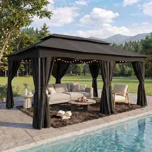 12x20 Gazebo Heavy Duty Gazebos with Curtains Outdoor Gazebo Canopy Double Roof with Metal Steel Frame for Patio, Deck, BackyardBlack 12x20 Gazebo Heavy Duty Gazebos with Curtains Outdoor Gazebo Canopy Double Roof with Metal Steel Frame for Patio, Deck, BackyardBlack