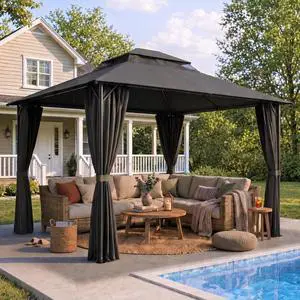 Gazebo 10x10 Heavy Duty Gazebos with Improved Curtains Outdoor Double Roof Patio with Metal Steel Frame Outdoor Canopy for Patio, Deck, Backyard (Black) Gazebo 10x10 Heavy Duty Gazebos with Improved Curtains Outdoor Double Roof Patio with Metal Steel Frame Outdoor Canopy for Patio, Deck, Backyard (Black)
