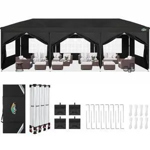 Canopy 10x30 Pop Up Canopy Tent with 8 Sidewalls Party Tents for Parties Wedding Backyard Waterproof Outdoor Commercial Event Tent with Stakes, Ropes, Sandbags (Black) Canopy 10x30 Pop Up Canopy Tent with 8 Sidewalls Party Tents for Parties Wedding Backyard Waterproof Outdoor Commercial Event Tent with Stakes, Ropes, Sandbags (Black)