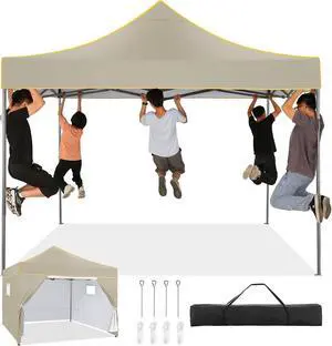 10x10 Pop Up Canopy Tent Commercial Heavy Duty Instant Canopy with 4 Sidewalls, UV 50+ Silver Coated Waterproof Vendor, Portable Shelter with Carry Bag, Event Tent for Parties, Khaki 10x10 Pop Up Canopy Tent Commercial Heavy Duty Instant Canopy with 4 Sidewalls, UV 50+ Silver Coated Waterproof Vendor, Portable Shelter with Carry Bag, Event Tent for Parties, Khaki