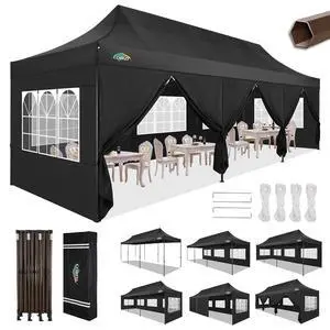 10x30 Heavy Duty pop up Canopy, Commercial10x30 Party Tent for Parties Waterproof Gazebos with 8 Sidewalls, All Season Wind & Waterproof UPF50+,Stable Thickened Frame, Black 10x30 Heavy Duty pop up Canopy, Commercial10x30 Party Tent for Parties Waterproof Gazebos with 8 Sidewalls, All Season Wind & Waterproof UPF50+,Stable Thickened Frame, Black