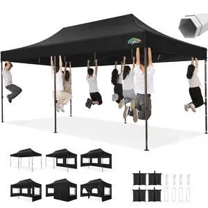 Heavy Duty 10x20 Pop up Canopy Tent with 6 Sidewalls, Commercial Instant Canopies Tents for Parties Gazebos with Roller Bag, Wind & Waterproof UPF50+,Thickened Frame for Backyard, Black Heavy Duty 10x20 Pop up Canopy Tent with 6 Sidewalls, Commercial Instant Canopies Tents for Parties Gazebos with Roller Bag, Wind & Waterproof UPF50+,Thickened Frame for Backyard, Black