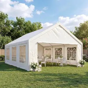 16x20 Outdoor Party Tent Heavy Duty Waterproof Canopy Shelter with 6 Sidewalls & 10 Church Windows, White Powder Coating, Built-in Sandbag Commercial Event Tents for Parties Wedding BBQ Patio 16x20 Outdoor Party Tent Heavy Duty Waterproof Canopy Shelter with 6 Sidewalls & 10 Church Windows, White Powder Coating, Built-in Sandbag Commercial Event Tents for Parties Wedding BBQ Patio