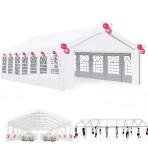 20x50 Heavy Duty Party Tent Waterproof, 14 Church Windows with Sidewalls, Built-in Sandbags, Large Outdoor Canopy Gazebo for Wedding, Backyard, BBQ, Patio, White 20x50 Heavy Duty Party Tent Waterproof, 14 Church Windows with Sidewalls, Built-in Sandbags, Large Outdoor Canopy Gazebo for Wedding, Backyard, BBQ, Patio, White