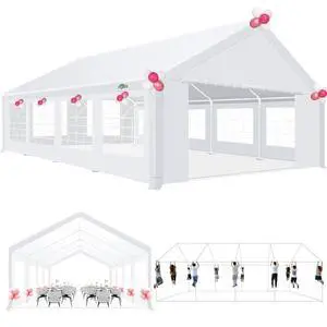 20x30 Outdoor Party Tent Heavy Duty Waterproof Canopy Shelter with 8 Sidewalls & 12 Church Windows, White Powder Coating, Built-in Sandbag Commercial Event Tents for Parties Wedding Patio BBQ 20x30 Outdoor Party Tent Heavy Duty Waterproof Canopy Shelter with 8 Sidewalls & 12 Church Windows, White Powder Coating, Built-in Sandbag Commercial Event Tents for Parties Wedding Patio BBQ