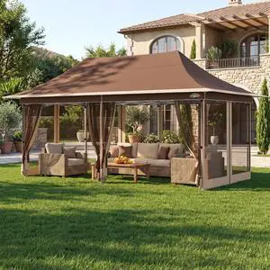 12x20 Pop Up Gazebo Canopy with Mosquito Netting,Outdoor Screened Gazebo Shelte for Garden and Backyard,Commercial Party Tent with Mesh Walls,Brown 12x20 Pop Up Gazebo Canopy with Mosquito Netting,Outdoor Screened Gazebo Shelte for Garden and Backyard,Commercial Party Tent with Mesh Walls,Brown