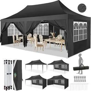 10×20 Pop-Up Canopy Easy Setup Gazebo with Elevated Frame, Black 10×20 Pop-Up Canopy Easy Setup Gazebo with Elevated Frame, Black
