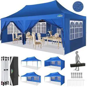 10x20 Pop Up Canopy Tent with Sidewalls,Party Tent Outdoor Gazebos, Waterproof & UV50+,3 Adjustable Heights,Higher Frame Design - Extra Tall for Parties Backyard,Weddings,Markets, Blue 10x20 Pop Up Canopy Tent with Sidewalls,Party Tent Outdoor Gazebos, Waterproof & UV50+,3 Adjustable Heights,Higher Frame Design - Extra Tall for Parties Backyard,Weddings,Markets, Blue