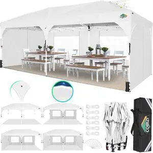 10x20 Pop up Canopy Tent with 4 Sidewalls Outdoor Canopy Tent for Party with Push Center Lock & Air Vent, 2000mm+Waterproof Gazebo Canopy UPF 50+with 4 Sandbags,12 Stakes & 6 Ropes,White 10x20 Pop up Canopy Tent with 4 Sidewalls Outdoor Canopy Tent for Party with Push Center Lock & Air Vent, 2000mm+Waterproof Gazebo Canopy UPF 50+with 4 Sandbags,12 Stakes & 6 Ropes,White