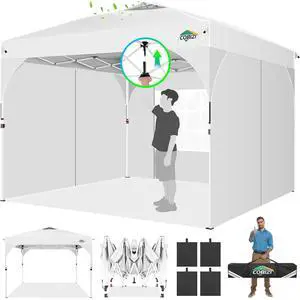 10x10 Pop up Canopy, Canopy Tent for Party with One Push Central Button Air Vent, Event Shelter with Sidewalls and Reflective Strip (White) 10x10 Pop up Canopy, Canopy Tent for Party with One Push Central Button Air Vent, Event Shelter with Sidewalls and Reflective Strip (White)