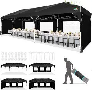 10x30 Pop Up Canopy Tent for Parties with 5 Sidewalls| Push Center Lock & Air Vent| Waterproof & UPF50+ |Gazebo Outdoor Tent for Party,Wedding,BBQ with 4 Sandbags, 8 Stakes & 16 Ropes,Black 10x30 Pop Up Canopy Tent for Parties with 5 Sidewalls| Push Center Lock & Air Vent| Waterproof & UPF50+ |Gazebo Outdoor Tent for Party,Wedding,BBQ with 4 Sandbags, 8 Stakes & 16 Ropes,Black
