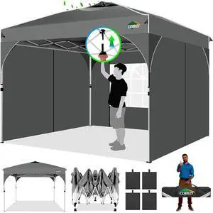 Canopy Tent 10x10, Easy Up 10x10 Pop Up Canopy for Party Camping, Party Tents with One Push Central Button Air Vent, Outdoor Gazebo Tent with Sidewalls and Reflective Strip(Grey) Canopy Tent 10x10, Easy Up 10x10 Pop Up Canopy for Party Camping, Party Tents with One Push Central Button Air Vent, Outdoor Gazebo Tent with Sidewalls and Reflective Strip(Grey)