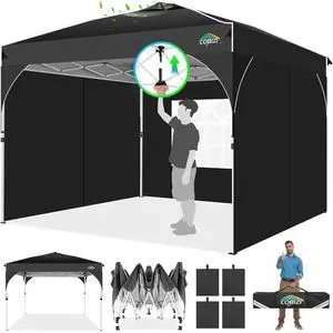 Canopy Tent 10x10, Easy Up 10x10 Pop Up Canopy for Party Camping, Party Tents with One Push Central Button Air Vent, Outdoor Gazebo Tent with Sidewalls and Reflective Strip(Black) Canopy Tent 10x10, Easy Up 10x10 Pop Up Canopy for Party Camping, Party Tents with One Push Central Button Air Vent, Outdoor Gazebo Tent with Sidewalls and Reflective Strip(Black)