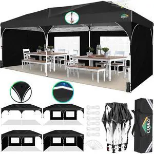10x20 Pop up Canopy Tent with 4 Sidewalls Outdoor Canopy Tent for Party with Push Center Lock & Air Vent, 2000mm+Waterproof Gazebo Canopy UPF 50+with 4 Sandbags,12 Stakes & 6 Ropes,Black 10x20 Pop up Canopy Tent with 4 Sidewalls Outdoor Canopy Tent for Party with Push Center Lock & Air Vent, 2000mm+Waterproof Gazebo Canopy UPF 50+with 4 Sandbags,12 Stakes & 6 Ropes,Black