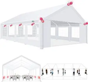 20x20 Outdoor Party Tent Heavy Duty Waterproof Canopy Shelter with 6 Sidewalls & 10 Church Windows, White Powder Coating, Built-in Sandbag Commercial Event Tents for Parties BBQ Patio Wedding 20x20 Outdoor Party Tent Heavy Duty Waterproof Canopy Shelter with 6 Sidewalls & 10 Church Windows, White Powder Coating, Built-in Sandbag Commercial Event Tents for Parties BBQ Patio Wedding