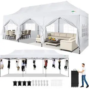 10x30 Pop up Canopy Tent Heavy Duty with 8 Sidewalls, Easy Set-up Commercial Outdoor Party Tent, 100% Waterproof Wedding Gazebo, 3 Height Adjustable with Wheeled Bag, Clean White 10x30 Pop up Canopy Tent Heavy Duty with 8 Sidewalls, Easy Set-up Commercial Outdoor Party Tent, 100% Waterproof Wedding Gazebo, 3 Height Adjustable with Wheeled Bag, Clean White