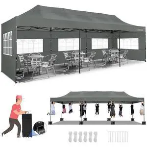 10x30 Pop up Canopy Tent Heavy Duty Without Sidewalls, Easy Set-up Commercial Outdoor Party Tents, 100% Waterproof Wedding Tent Gazebo, 3 Height Adjustable with Wheeled Bag, Gray 10x30 Pop up Canopy Tent Heavy Duty Without Sidewalls, Easy Set-up Commercial Outdoor Party Tents, 100% Waterproof Wedding Tent Gazebo, 3 Height Adjustable with Wheeled Bag, Gray