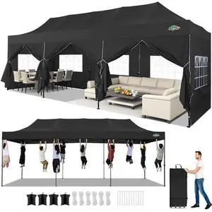 10x30 Pop up Canopy Tent Heavy Duty with 8 Sidewalls, Easy Set-up Commercial Outdoor Party Tent, 100% Waterproof Wedding Gazebo, 3 Height Adjustable with Wheeled Bag, Black 10x30 Pop up Canopy Tent Heavy Duty with 8 Sidewalls, Easy Set-up Commercial Outdoor Party Tent, 100% Waterproof Wedding Gazebo, 3 Height Adjustable with Wheeled Bag, Black