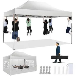 10x15 Pop up Canopy Tent Heavy Duty, Easy Set-up Commercial Outdoor Party Tent, 100% Waterproof Wedding Tents Gazebo, 3 Height Adjustable with Handbag, White 10x15 Pop up Canopy Tent Heavy Duty, Easy Set-up Commercial Outdoor Party Tent, 100% Waterproof Wedding Tents Gazebo, 3 Height Adjustable with Handbag, White
