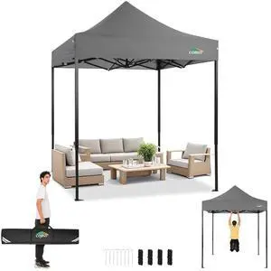 6.6x6.6 Heavy Duty Pop up Canopy Tent Without Sidewalls, Easy Set-up Commercial Outdoor Party Tent, 100% Waterproof Wedding Canopy Gazebo, 3 Height Adjustable with Carry Bag, Gray 6.6x6.6 Heavy Duty Pop up Canopy Tent Without Sidewalls, Easy Set-up Commercial Outdoor Party Tent, 100% Waterproof Wedding Canopy Gazebo, 3 Height Adjustable with Carry Bag, Gray