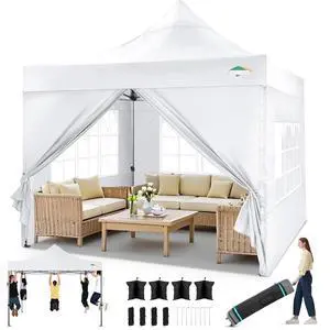 10x10 Pop up Canopy Tent Heavy Duty, Easy Set-up Commercial Outdoor Party Tent, 100% Waterproof Wedding Tents Gazebo, 3 Height Adjustable with Wheeled Bag, White 10x10 Pop up Canopy Tent Heavy Duty, Easy Set-up Commercial Outdoor Party Tent, 100% Waterproof Wedding Tents Gazebo, 3 Height Adjustable with Wheeled Bag, White