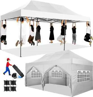 10x20 Pop up Canopy Tent Heavy Duty, Easy Set-up Commercial Outdoor Party Tents, 100% Waterproof Wedding Gazebo, 3 Height Adjustable with Wheeled Bag, White 10x20 Pop up Canopy Tent Heavy Duty, Easy Set-up Commercial Outdoor Party Tents, 100% Waterproof Wedding Gazebo, 3 Height Adjustable with Wheeled Bag, White
