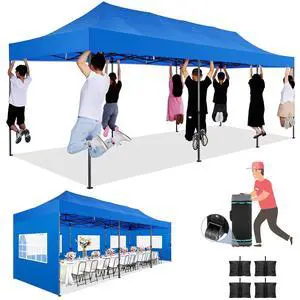 10x30 Pop up Canopy Tent Heavy Duty with 8 Sidewalls, Easy Set-up Commercial Outdoor Party Tent, 100% Waterproof Wedding Gazebo, 3 Height Adjustable with Wheeled Bag, Blue 10x30 Pop up Canopy Tent Heavy Duty with 8 Sidewalls, Easy Set-up Commercial Outdoor Party Tent, 100% Waterproof Wedding Gazebo, 3 Height Adjustable with Wheeled Bag, Blue