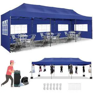 Pop up Canopy Tent 10x30 Heavy Duty Gazebo with 8 Sidewalls, UPF 50+ All Weather Waterproof Commercial Outdoor Wedding Party Tents Canopy with Roller Bag, Dark Blue Pop up Canopy Tent 10x30 Heavy Duty Gazebo with 8 Sidewalls, UPF 50+ All Weather Waterproof Commercial Outdoor Wedding Party Tents Canopy with Roller Bag, Dark Blue