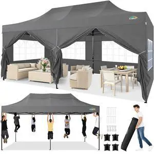 10x20 Pop up Canopy Tent Heavy Duty with 6 Sidewalls, Easy Set-up Commercial Outdoor Party Tents, 100% Waterproof Wedding Gazebo, 3 Height Adjustable with Wheeled Bag,Gray 10x20 Pop up Canopy Tent Heavy Duty with 6 Sidewalls, Easy Set-up Commercial Outdoor Party Tents, 100% Waterproof Wedding Gazebo, 3 Height Adjustable with Wheeled Bag,Gray