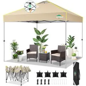 10x10 Pop Up Canopy Tent Without Removable Sidewalls, One Push Party Tent Outdoor Waterproof Event Canopy with Air Vent for Parties Commercial Wedding, 3 Height, Carry Bag, Sandbag, Khaki 10x10 Pop Up Canopy Tent Without Removable Sidewalls, One Push Party Tent Outdoor Waterproof Event Canopy with Air Vent for Parties Commercial Wedding, 3 Height, Carry Bag, Sandbag, Khaki