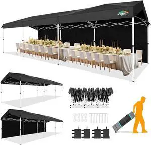 10x30 Party Tent with Wheeled Bag 10x30 Pop up Canopy with One-Push Setup, Outdoor Canopy with 3 Sidewalls Gazebo Event Shelter for Wedding Commercial with Sandbags,Waterproof & UPF50+, Black 10x30 Party Tent with Wheeled Bag 10x30 Pop up Canopy with One-Push Setup, Outdoor Canopy with 3 Sidewalls Gazebo Event Shelter for Wedding Commercial with Sandbags,Waterproof & UPF50+, Black