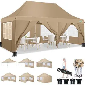 10x20ft Pop Up Canopy Tent with 6 Removable Sidewalls, Easy Up Commercial Canopy, Waterproof and UV50+ Gazebo with Portable Bag, Adjustable Leg Heights,Party Tents for Parties, with 4 Sandbags 10x20ft Pop Up Canopy Tent with 6 Removable Sidewalls, Easy Up Commercial Canopy, Waterproof and UV50+ Gazebo with Portable Bag, Adjustable Leg Heights,Party Tents for Parties, with 4 Sandbags