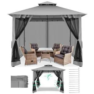 Gazebo 10x10 Heavy Duty Gazebos with Improved Nettings Outdoor Gazebo Double Roof Patio Gazebos with Metal Steel Frame Outdoor Canopy for Patio, Deck, Backyard (Gray) Gazebo 10x10 Heavy Duty Gazebos with Improved Nettings Outdoor Gazebo Double Roof Patio Gazebos with Metal Steel Frame Outdoor Canopy for Patio, Deck, Backyard (Gray)