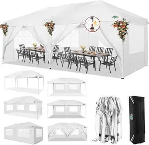 10x20 One Push Easy Up Pop Up Canopy Tent with 6 Sidewalls, White 10x20 One Push Easy Up Pop Up Canopy Tent with 6 Sidewalls, White