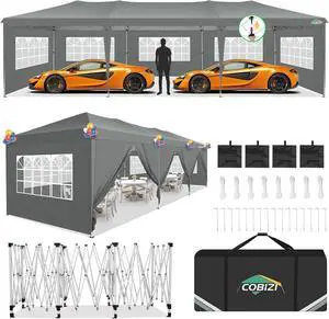 10x30 Pop Up Canopy Tent with 8 Sidewalls Party Tents for Parties Weddings Backyard Waterproof Commercial Instant Outdoor Events Tent with Stakes, Ropes,Sandbags10 x 30 ft Gray 10x30 Pop Up Canopy Tent with 8 Sidewalls Party Tents for Parties Weddings Backyard Waterproof Commercial Instant Outdoor Events Tent with Stakes, Ropes,Sandbags10 x 30 ft Gray