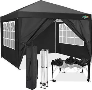 10x10 One Push Easy Up Pop Up Canopy Tent with 4 Sidewalls, Black 10x10 One Push Easy Up Pop Up Canopy Tent with 4 Sidewalls, Black