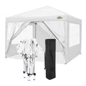 10x10 One Push Easy Up Pop Up Canopy Tent with 4 Sidewalls, White 10x10 One Push Easy Up Pop Up Canopy Tent with 4 Sidewalls, White