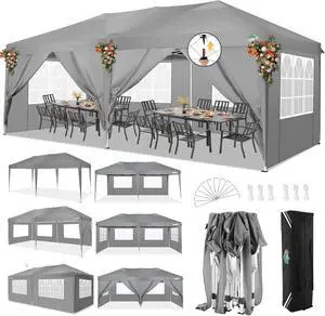 10x20 One Push Easy Up Pop Up Canopy Tent with 6 Sidewalls, Gray 10x20 One Push Easy Up Pop Up Canopy Tent with 6 Sidewalls, Gray