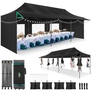 10x30 Pop Up Canopy Tent with Awning & Sidewalls, Heavy Duty Commercial 10X30 Canopy Tents Instant Waterproof, UPF 50+ Sun Shade for Outdoor, Parties, Markets (Black) 10x30 Pop Up Canopy Tent with Awning & Sidewalls, Heavy Duty Commercial 10X30 Canopy Tents Instant Waterproof, UPF 50+ Sun Shade for Outdoor, Parties, Markets (Black)
