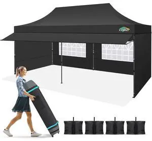 10x20 Pop Up Canopy Tent with Awning & Sidewalls, Heavy Duty Commercial 10X20 Canopy Tents Instant Waterproof, UPF 50+ Sun Shade for Outdoor, Parties, Markets (Black) 10x20 Pop Up Canopy Tent with Awning & Sidewalls, Heavy Duty Commercial 10X20 Canopy Tents Instant Waterproof, UPF 50+ Sun Shade for Outdoor, Parties, Markets (Black)